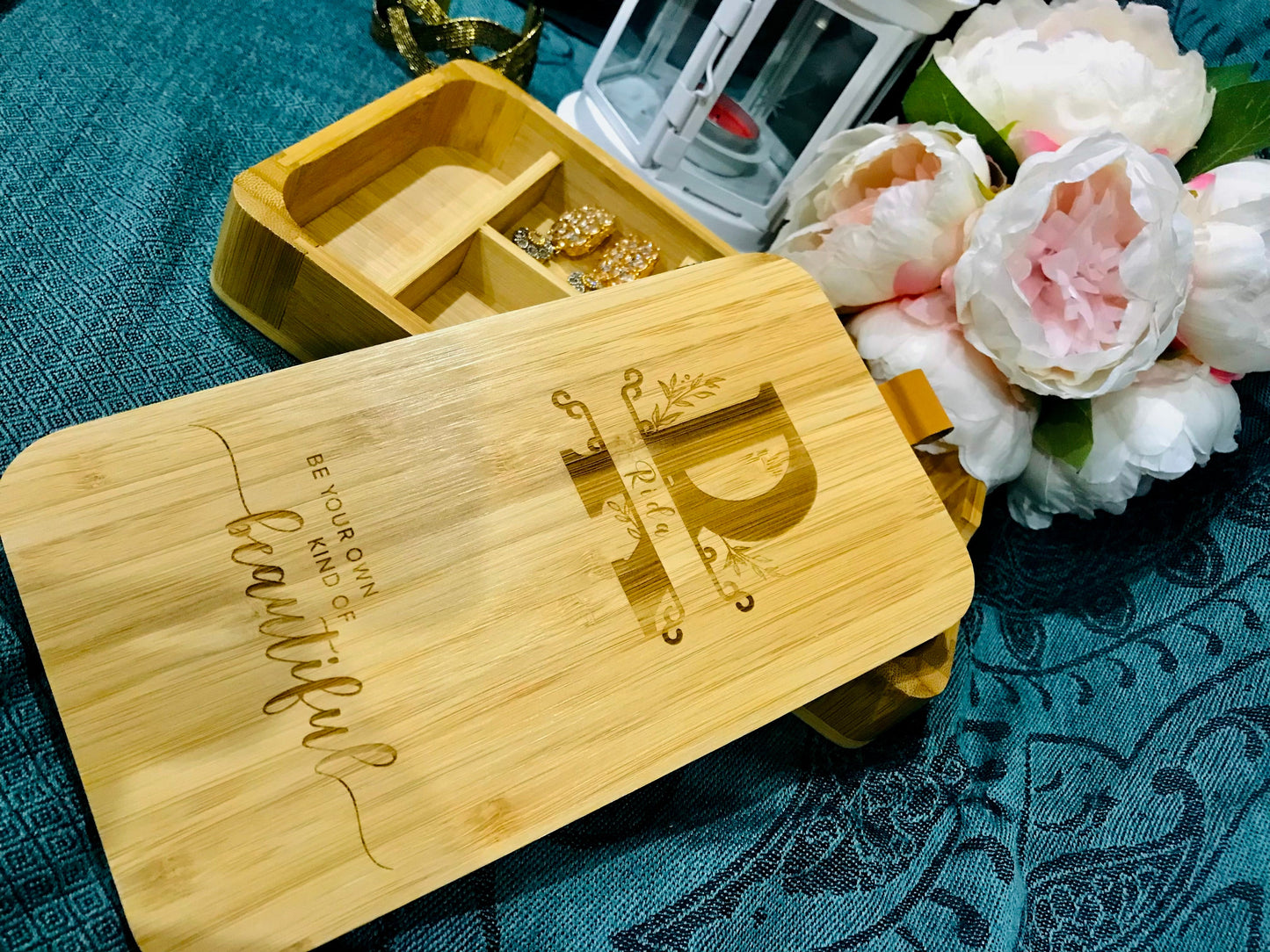 Engraved bamboo jewellery/trinket box - Go Personalised