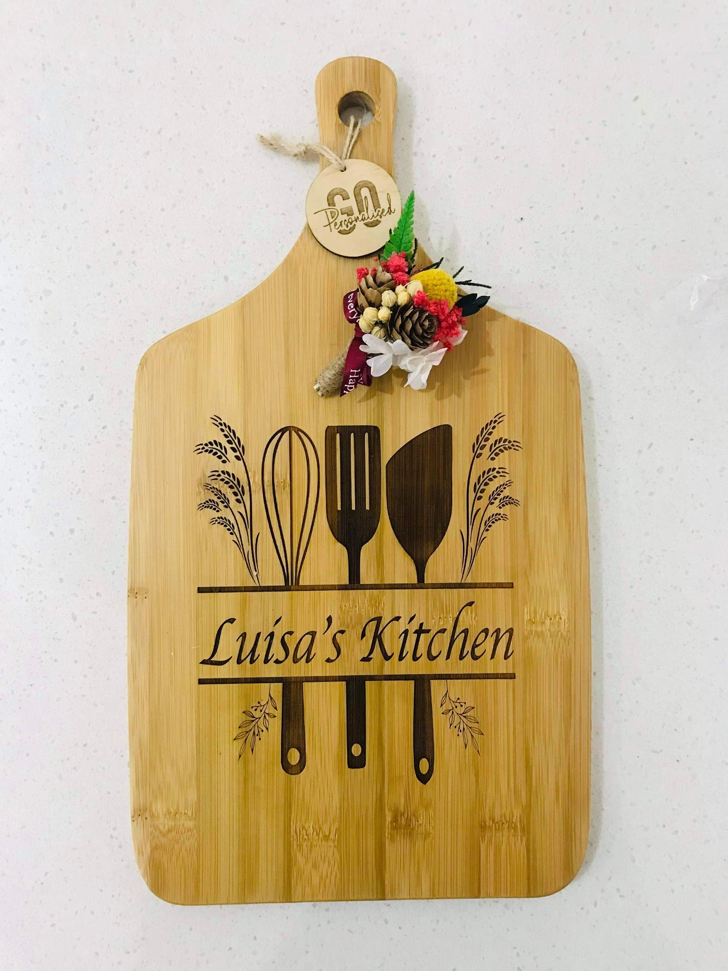 Personalised Bamboo Serving Board with Paddle - Go Personalised