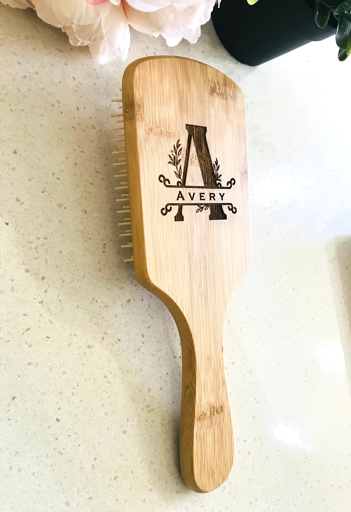 Personalised engraved bamboo hair brush - Go Personalised