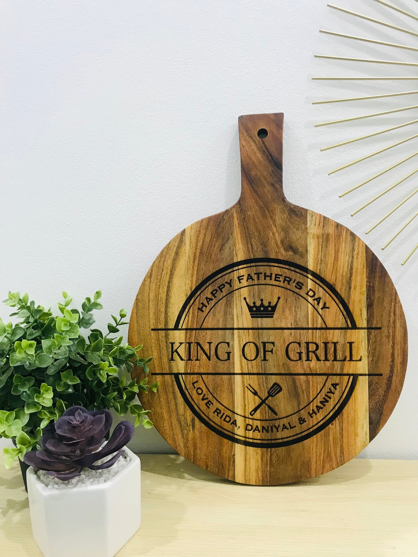 Personalised Acacia Wood Serving Board with Paddle - Go Personalised