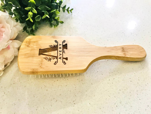 Personalised engraved bamboo hair brush - Go Personalised