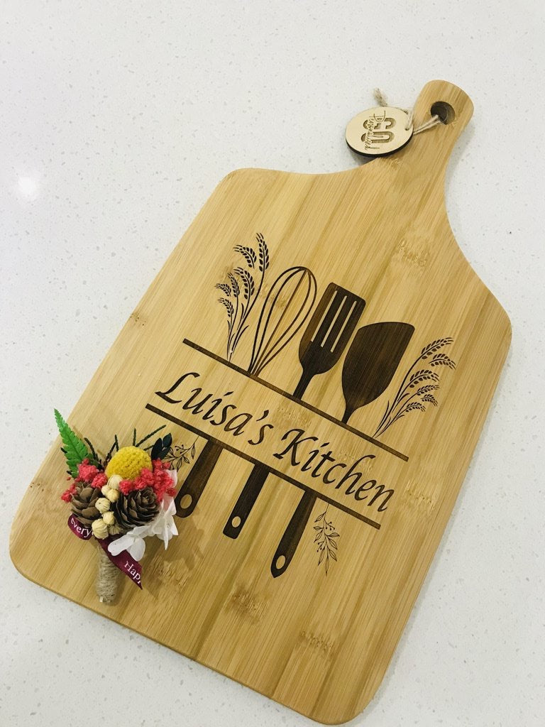 Personalised Bamboo Serving Board with Paddle - Go Personalised