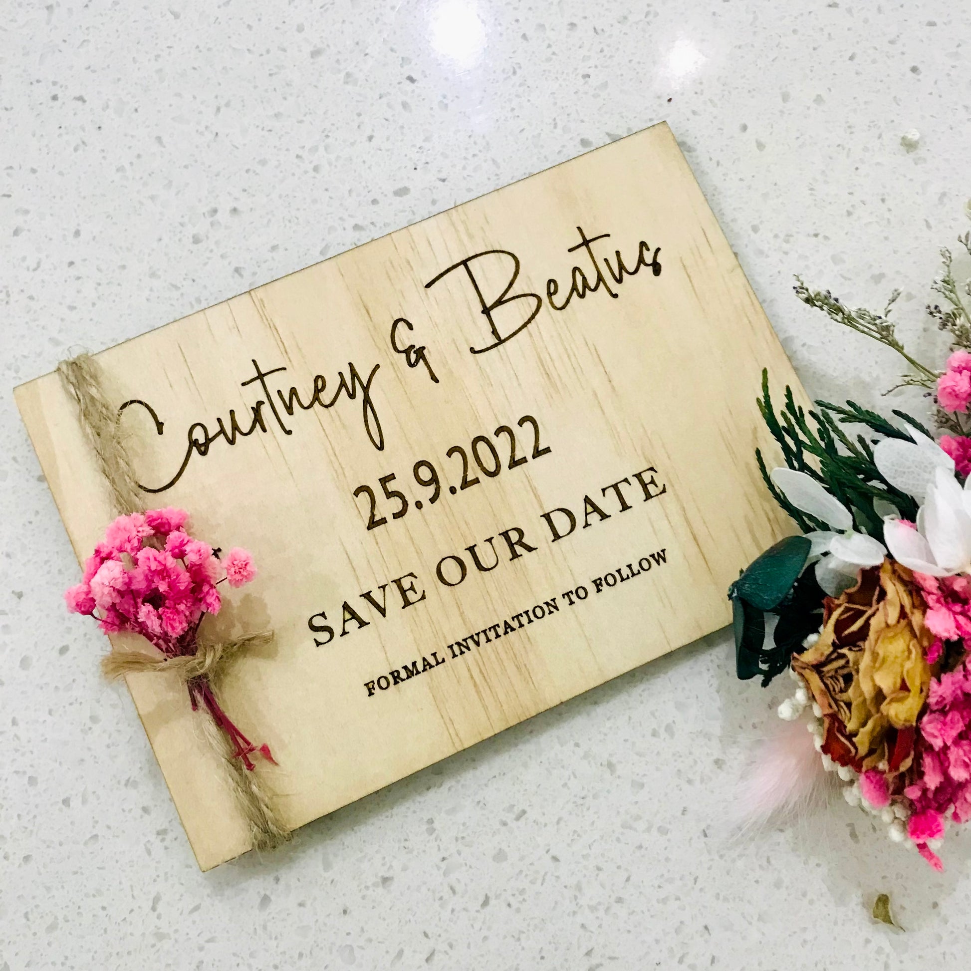 Wooden Wedding Invitation cards (Save the Date) - Go Personalised